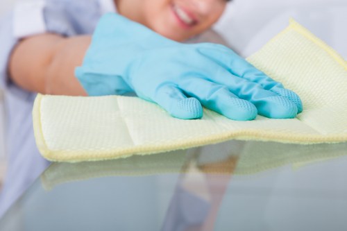 Carpet cleaning team applying safety procedures at the start of a job